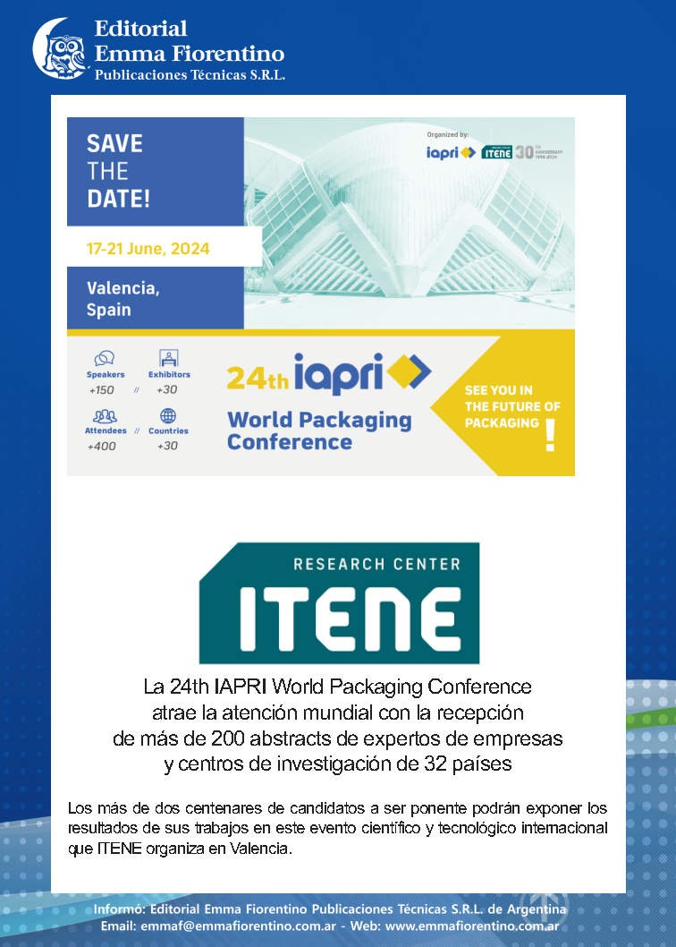 La 24th IAPRI World Packaging Conference
atrae la atencin mundial con la recepcin
de ms de 200 abstracts de expertos de empresas
y centros de investigacin de 32 pases