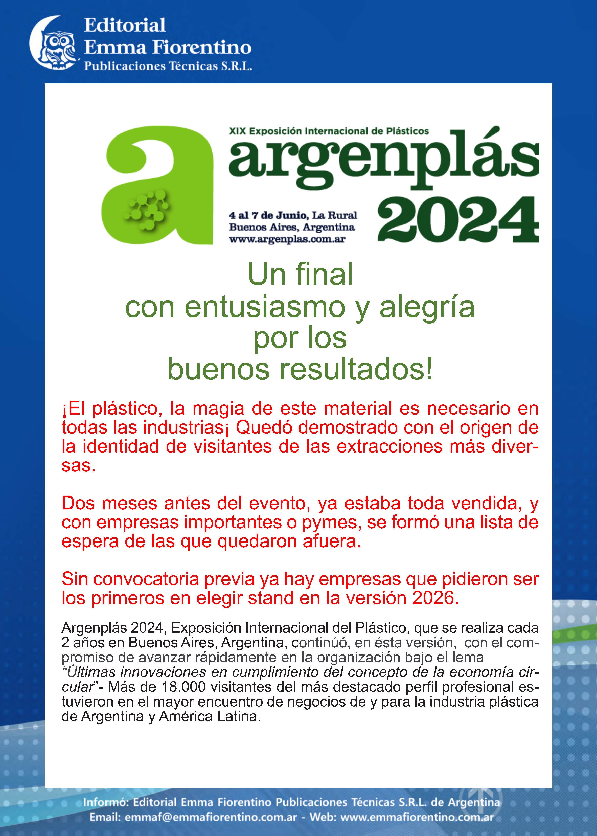 Argenplas 2024
Un final con entusiasmo y alegra por los buenos resultados