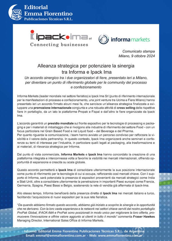 Alleanza strategica per potenziare la sinergia tra Informa e Ipack Ima