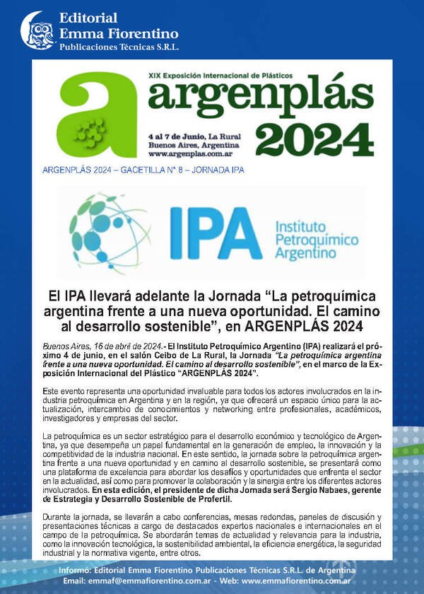 El IPA llevar adelante la Jornada La petroqumica argentina frente a una nueva oportunidad 